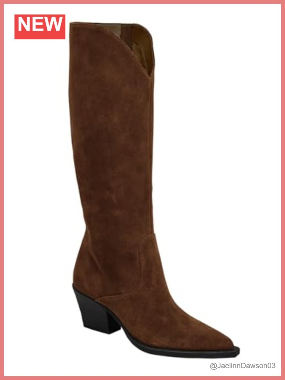 Womens Wide Calf Suede Cowboy Boots Knee High Chunky Heel Pointed Toe